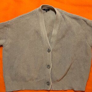 Camel, cotton, cropped cardigan from Quince